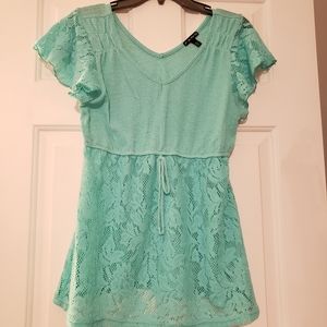 Fang blue lace cinch blouse top